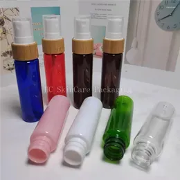 Storage Bottles 60ml Plastic Dropper In Seven Colors With Bamboo Lid For Cosmetics Refillable Empty PET Sprayer