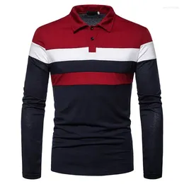 Men's Polos 2024 Spring Autumn Fashion Stripes Color Blocking Lapel Long-sleeved Bottoming Shirt Business Casual POLO Tops