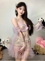 Casual Dresses Cosplay Fairy Dress Sequin Mini Mermaid Concubine Pearl Chain Embellishment Uniform Sexy Nightclub Elegant 7HJH