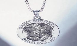 Pendant Necklaces Round Angel St Michael Medallion Necklace St Christopher Sliver Gold Colour Cuban Curb Chain6711152