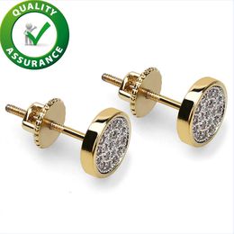 Iced Out Cubic Zirconia Stud Earrings Screw Back 14k Gold Plated Round For Men and Women Designer Diamond Hypoallergenic Earring Micropave Hip Hop Jewellery Fashion