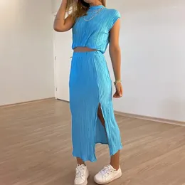 Work Dresses Women's Set Two Pieces Dress Sleeveless Casual T-shirt And High Waist Slit Bodycon Midi Skirt 2024 Summer 2 Piece Outfits