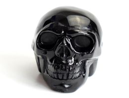 19 INCHES Natural Chakra Black Obsidian Carved Crystal Reiki Healing Realistic Human Skull Model Feng Shui Statue with a Velvet P1090555