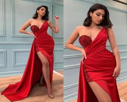 Stylish Red Split Evening Dresses Sexy Mermaid Sweetheart Sequins Bodice One Shoulder Women Occasion Prom Party Gowns Cocktail Met8662037