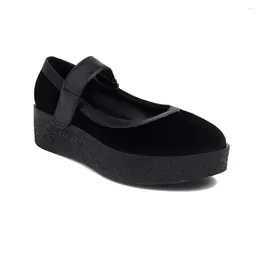 Dress Shoes Mary Jane Women Spring Wedges Thick Sole Mid Heel Round Toe Shallow Mouth Black Professional Work M-13