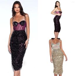 Party Dresses Bling Sequins Mermaid Prom Dress Formal Evening Gown Spaghetti Strap Celebrity Cocktail Sexy Side Split Robes In Stock