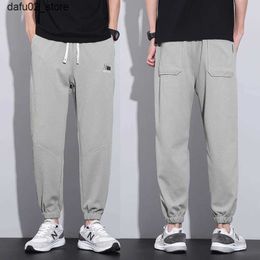 Men's Pants Casual mens cargo pants leg wrap elastic waist drawstring Trousers fashionable mens Grey jogging street clothing sports pants Q240417