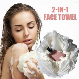 Towel 2-in-1 Bath Loofah Sponge Travel Size Face Scrub With Function Exfoliator Cotton Soft Dual Drawstring F9u5