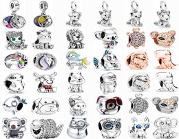 Leopard Lion Unicorn Koala Silver Colour Zircon Cartoon Animals Beads Fit Original Charms Bracelet Women Jewellery Gift7134355