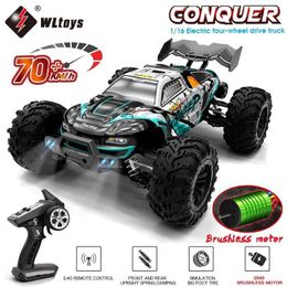 Diecast Model Cars WLtoys 1 16 70KM/H or 50KM/H four-wheel drive RC car with LED remote control childrens high-speed drift monster truck VS 144001 toy J240417