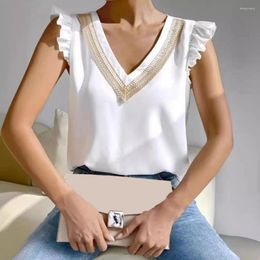 Women's Tanks Tank Tops Sleeveless V-neck Blouse Stylish Lace Top With Ruffle Trim Summer Vest Solid For Women