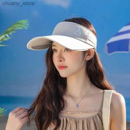 Visir Rands Edging Air Top Sun Hat With Wide Brim Female Travel Dractable Wide Brim Sun Protection Hat Student Outdoor Fashion Y240417