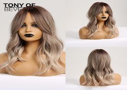 Synthetic Wigs Long Wavy With Bangs Platinum Blonde Ombre Hair For Afro Women Cosplay Natural Daily Heat Resistant6222630