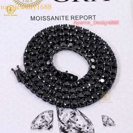 Hip Hop Eced Men Halskette Sierling Sier 3mm 4 mm 5 mm schwarz gefärbte Moissanit -Tenniskette Diamantarmband für Geschenke