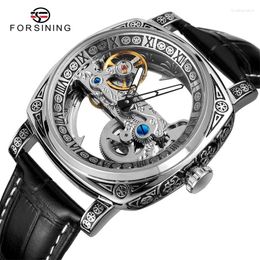 Wristwatches FORSINING Men Wristwatch Automatic Mechanical Original Sport Transparent Male Clock Top Skeleton Hollow Watch 8263