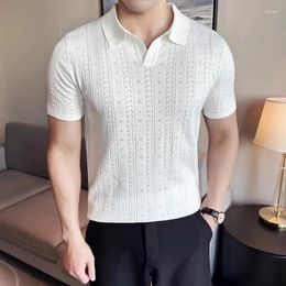 Men's Polos Hollow Knit T-shirt For Men Summer V-Neck Short Sleeved Slim Male Casual Polo Shirts Fashion Korean Playeras Para Hombres