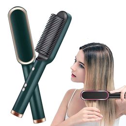 Home Use Professional Electric Flat Iron LCD Display Fast Ceramic Multifunction Hair Straightening Brush 240412