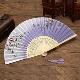 Decorative Figurines 1pcs Personalized Wooden Folding Fan Cherry Blossoms Printing Bamboo Party Dance Hand Gift Home Decoration Ornaments