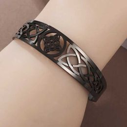 Bangle Witch Knot Bracelet Stainless Steel Adjustable Open Cuff Bracelet Celtic Witchcraft Amulet Jewellery Men Women Birthday GiftL240417