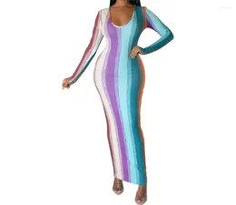 Casual Dresses 2024 Cross-border Europe And The United States Fashion Sexy Printed V-neck Long-sleeved Tight Women's Evening Dress