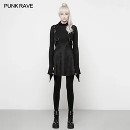 Skirts PUNK RAVE Metal Women's Half Skirt Black Original Design For Lady With Strap X-style Futuristic Sweet Braces Girl's Dress