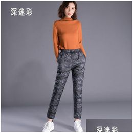 Outdoor Pants Camouflage Down Women Elastic High Waist White Duck Warm Cotton Trousers Winter Tralight Thermal Sport Pant1 Drop Delive Dhi5G