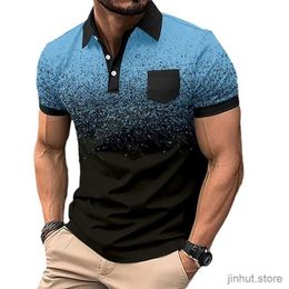 Men's T-Shirts New mens button lapel pocket print casual fashion shirt polka dot T-shirt Breathable cool Polo shirt