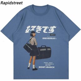 2023 Tshirt Streetwear Men Harajuku Japanese Girl Poster Graphic TShirts Short Sleeve Casual Hip Hop Loose T Shirt Cotton Tops 240409