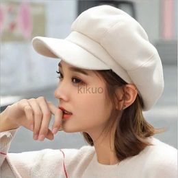 Berets Autumn Winter Hats for Women Solid Plain Octagonal Newsboy Cap Men Ladies Casual Wool Hat Winter Beret Women Painter Caps d240417