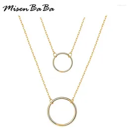 Choker MisenBaBa Stainless Steel Multilayer Chain Link With Circle Pendant Necklace Women's Geometric Jewelry Gift