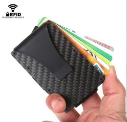 carbon fiber Card Holders Designer someone mini slim wallet money clip men aluminum metal RFID anti theft swipe credit Card Holder7604460