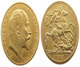 UK Rare 1903 British coin King Edward VII 1 Sovereign Matt 24K Gold Plated Copy Coins 1545878