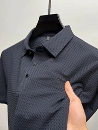 Men's Polos 2024High End Ice Silk Chequered Short Sleeve POLO Shirt Summer Fashion Flip Collar Casual T-shirt Comfortable Cool Top