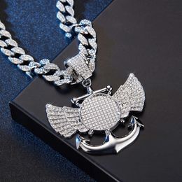 designer necklace Photo Frame Winged Boat Anchor Full Diamond Pendant Creative Design Alloy Water Diamond Cuban Chain Pendant Hip Hop Jewelry