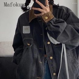 Women's Jackets Spring Autumn Retro Washed Corduroy Spliced Oversize Denim Jacket Couple Loose Casual Workwear Men Tops Male Clothes