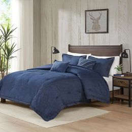 Comforter Set All Season Down Alternative Warm Bedding Layer and Matching Shams Oversized Queen Perry Denim Blue 240417