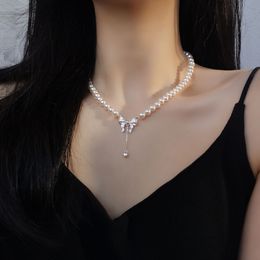 925 sterling silver bow fringe pearl necklace autumn and winter new light luxury senior sense clavicle chain everything