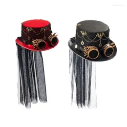 Berets Adult Tall Hat Bowlers PunkStyle Magicians Gear With Goggles Women Man Unisex Cosplay Costume Halloween Supply
