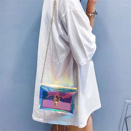 Shoulder Bags 2024 Brand Women Transparent Laser Bag Summer Sweet Ladies Girls PVC Chain Adjustable Belt