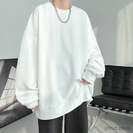 Men's T-Shirts 2024 Hoodies Jacquard Sweatshirt Mens White Pullover Streetwear Casual Fashion Clothes Mens Oversized Korean Harajuku T Shirt