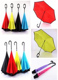 Creative Double Layer Pongee Waterproof Reverse Folding Umbrella Creative Foldable Ctype Sun Protection Portable Umbrella DH08812039367