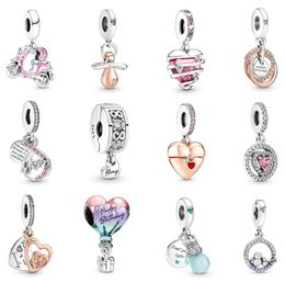 NEW 925 Sterling Silver Charms Mum Infinity Pave Double Dangle Pendants Happy Birthday Beads Fit Bracelet Mother Day Gifts3175437