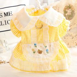 Dog Apparel Yellow Lolita Dress Clothes Lapel Ruffle Embroidery Skirt Small Dogs Clothing Cat Party Spring Kawaii Girl Bichon Pet Items