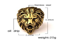 Fashion Men Stainless steel Ring Hip hop Punk Style Vintage Golden Color Black Lion Head Rings Jewelry Size 7159878352