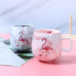 Mugs Hot Sale Ins 72*85mm 350ml Pink Grey Flamingo Cute Cat Foot Ceramic Mug Travel Coffee Cup 240417