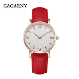 Cagarny Women Designer Fashion Casual Uhren Damen Beobachten Lederband Gold Relojes de Marca Mujer