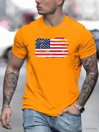 Men's T-Shirts American Flag Mens Vintage T-shirt For Summer Outdoor Casual Mid Stretch Crew Neck Tee Short Sleeve Graphic Stylish Top