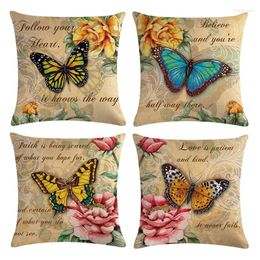 Pillow 4pcs Butterfly Pattern Throw Covers Vintage Style Cover Yellow Pink Flowers Pillowcases No Core For Li