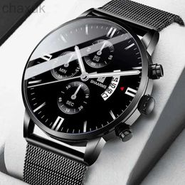 Wristwatches Business Mens Watch Brand Luxury Male Quartz Watches Minimalist Casual Leather Strap Digital Calendar Wristwatch Men Clock d240417