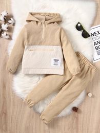 Clothing Sets 2PCS Kids Boy Clothes Set Long Sleeve Colour Blocked Hoodie Top Pants Autumn&Winter Fashion Sport Outfit For Child 4-7 Years